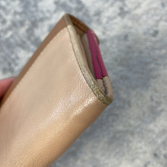 Chloe Leather Tricolor Envelope Flap Long Continental Wallet Snap Tan Pink - Picture 6 of 17